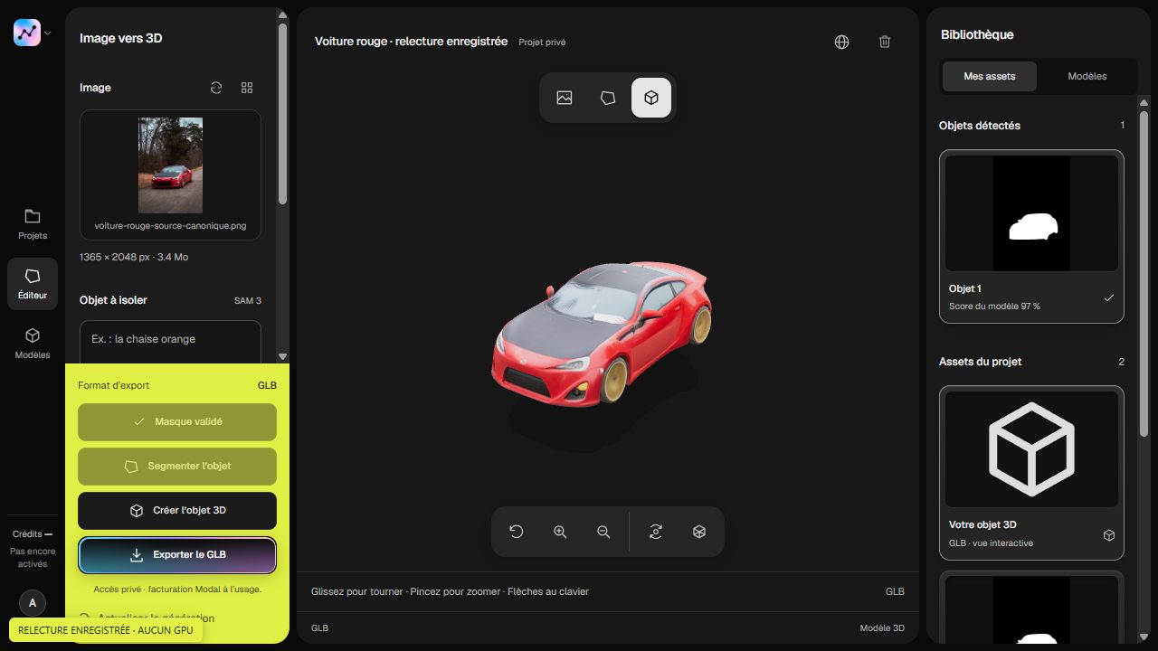 A 3D car in the Segmentit studio