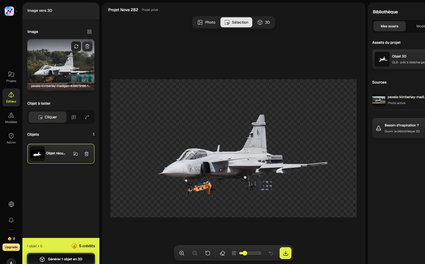 An isolated plane in the selection editor