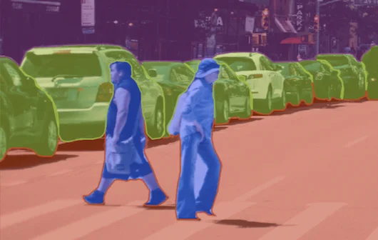 Example of segmented objects in a street